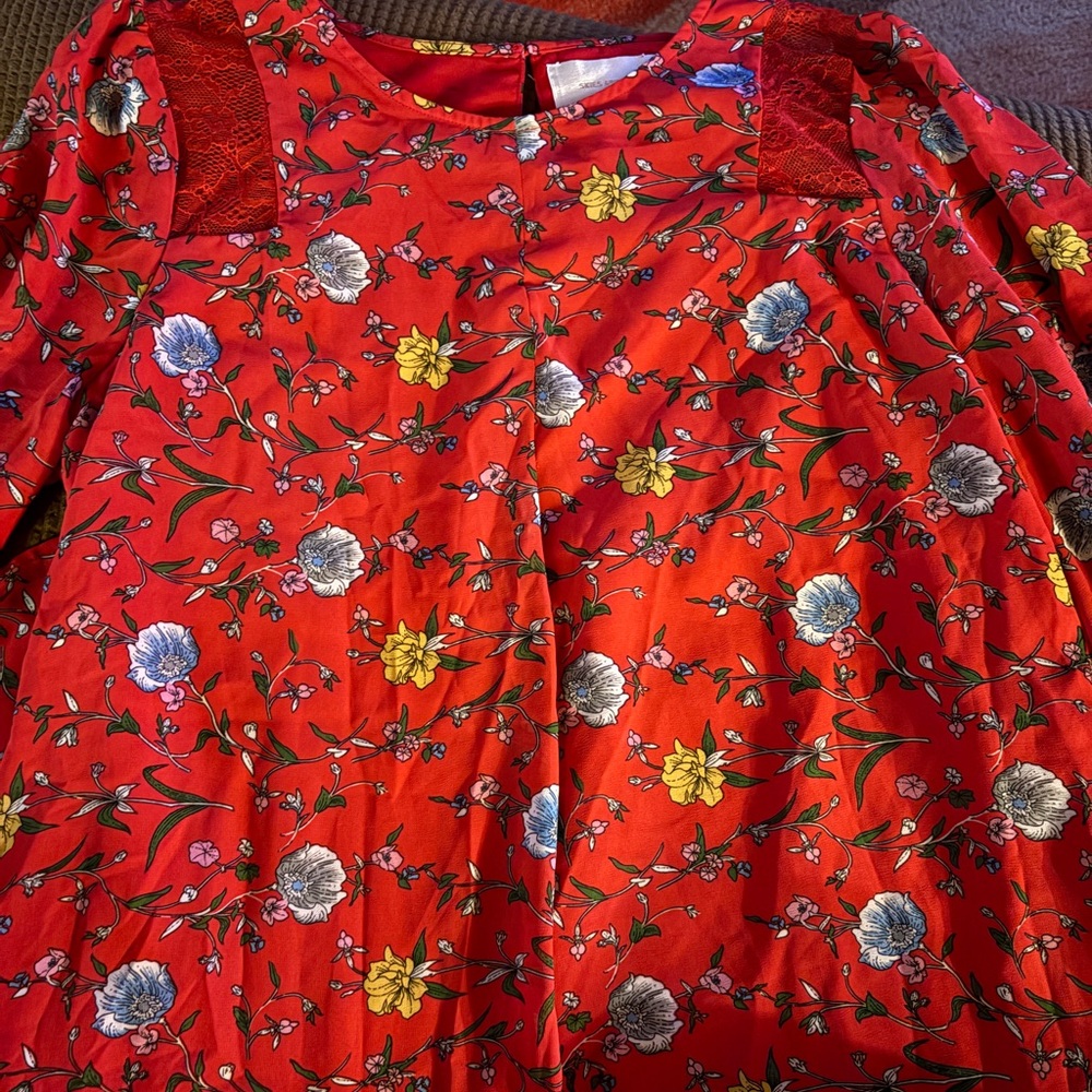 Skies Are Blue Red Floral Dress